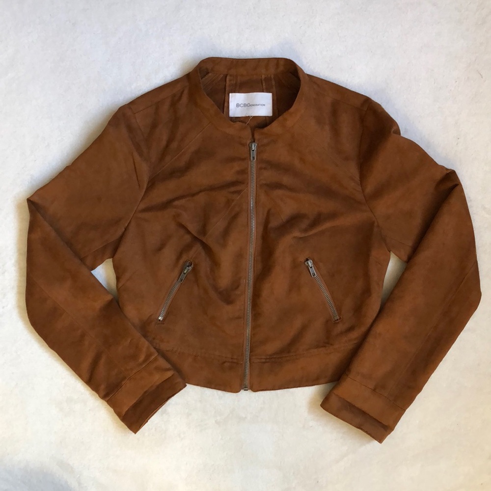 Mocha Brown Faux Leather Zip-Up Jacket